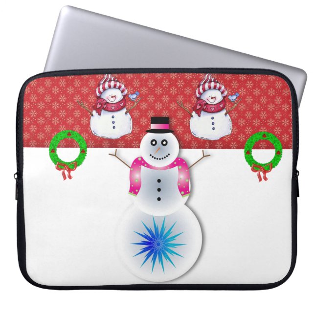 Neoprene Christmas Laptop Sleeve 15 inch, Snowman (Front)