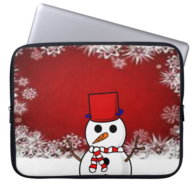 Neoprene Christmas Laptop Sleeve 15 inch, Snowman (Front)