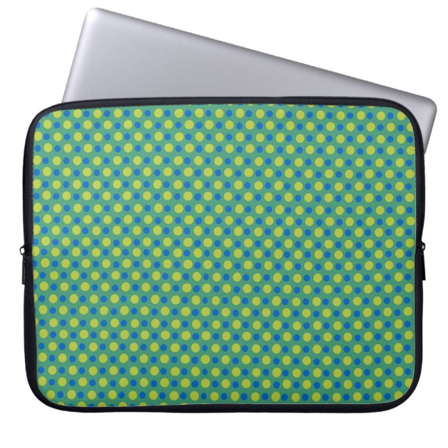Neoprene Laptop Sleeve, Blue and Green Polka Dots Laptop Sleeve (Front)