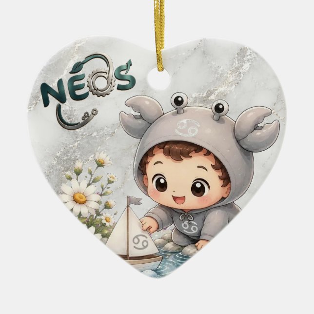 Neos Kawaii Zodiac Cancer Ceramic Tree Decoration (Front)