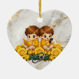 Neos Kawaii Zodiac Gemini Ceramic Tree Decoration