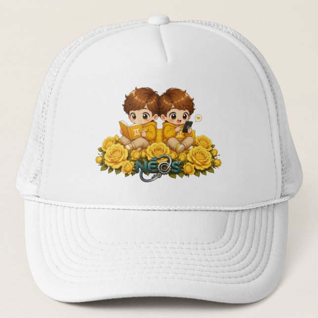 Neos Kawaii Zodiac Gemini Trucker Hat (Front)