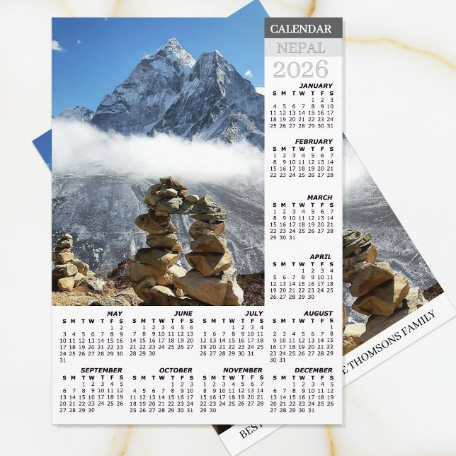 Nepal 2026 Calendar Card, Ama Dablan, Sagarmatha Holiday Card (Nepal Calendar 2026 / New Years Custom Wishes Card)