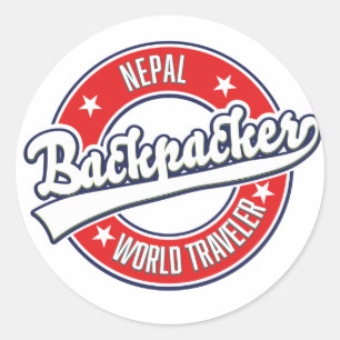 Nepal backpacker world traveller retro logo classic round sticker
