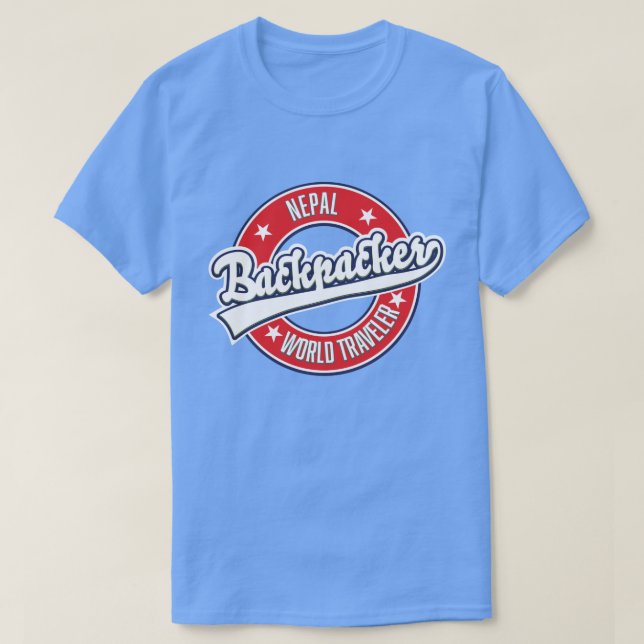 Nepal backpacker world traveller retro logo T-Shirt (Design Front)