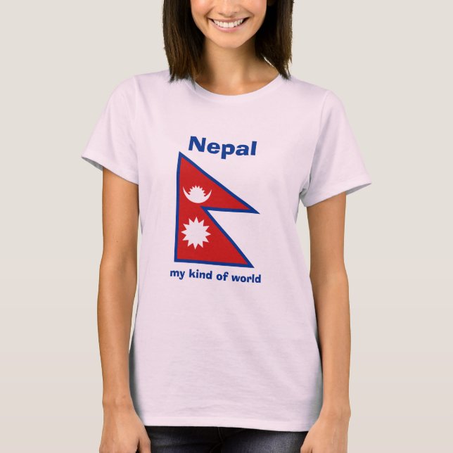 Nepal Flag + Map + Text T-Shirt (Front)