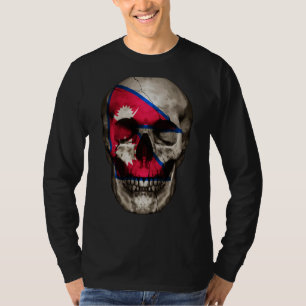 Nepal Flag Skull Nepalese Roots Proud Patriotic T-Shirt