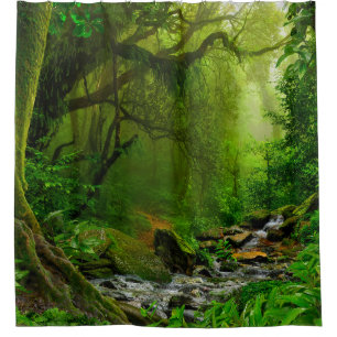 Nepal jungle with riverjungle,forest,ground,river, shower curtain