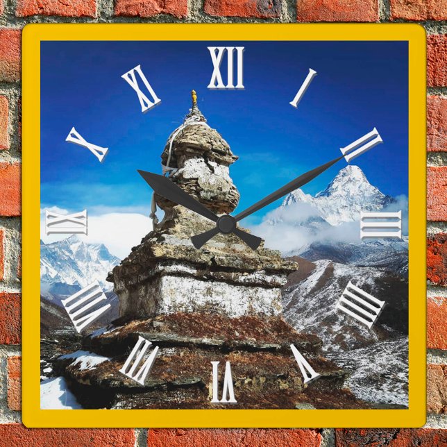 Nepal trekking, Stupa and Ama Dablam, Himalayas Square Wall Clock (Creator Uploaded)