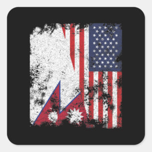 Nepal USA Flag - Half American Square Sticker