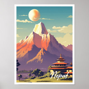 Nepal Vintage Travel Illustration Postcar Poster