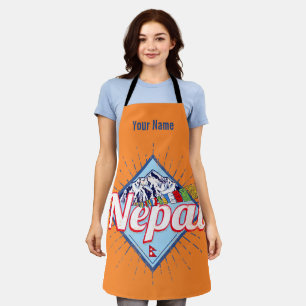 Nepal with Mountains Retro Flags Vintage Holiday Apron