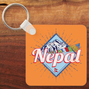 Nepal with Mountains Retro Flags Vintage Holiday L Key Ring