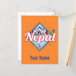 Nepal with Mountains Retro Flags Vintage Holiday Postcard