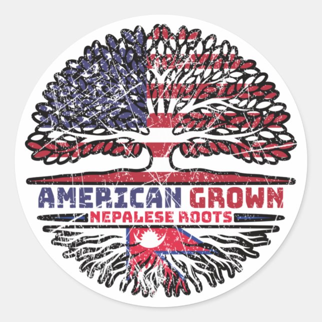 Nepalese Nepal US American USA United States Tree Classic Round Sticker (Front)