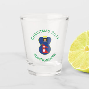 Nepali Angel Christmas Flag Personalised Shot Glass