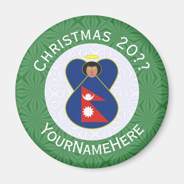 Nepali Flag Christmas Angel Personalised Magnet (Front)