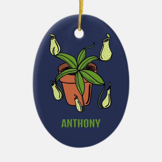 Nepenthes Pitcher Plant Illustration Personalised Ceramic Tree Decoration (Front)