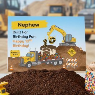Nephew 10th Birthday Construction Site Flatbed Card