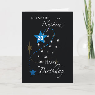 Nephew 20th Birthday Star Inspirational Blue Black Card