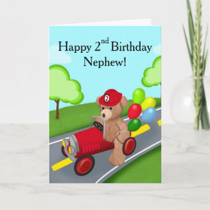 Nephew 2nd Birthday Teddy Bear Firetruck Card