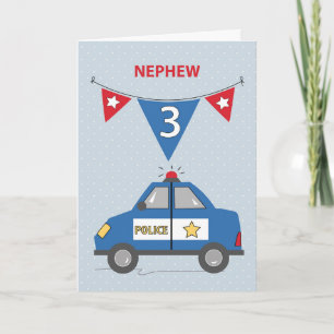 Nephew 3rd Birthday Blue Police Car Card