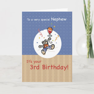 Nephew 3rd Teddy Bear Balloon Birthday Card