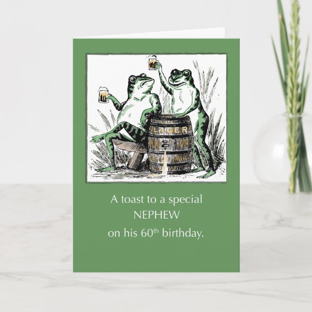 Nephew 60th Birthday Frogs Toasting with Beer Card (Front)