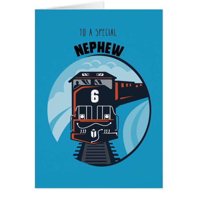 Nephew 6th Birthday Train, Little Boy, Blue (Front)