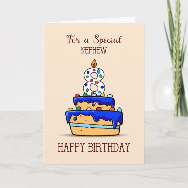 Nephew 8th Birthday, 8 on Sweet Blue Cake Card (Front)