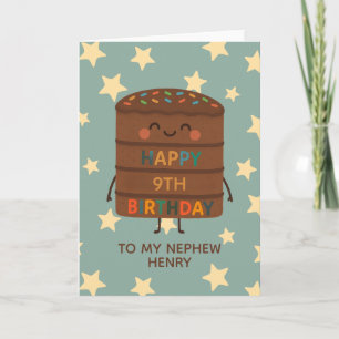 Nephew 9th Birthday Cute Custom Choco Cake Card