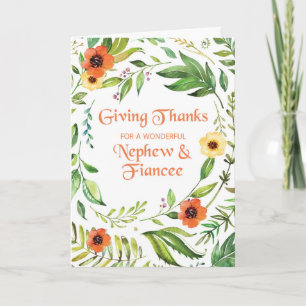 Nephew and Fiancee Give Thanks Thanksgiving Wreath Card