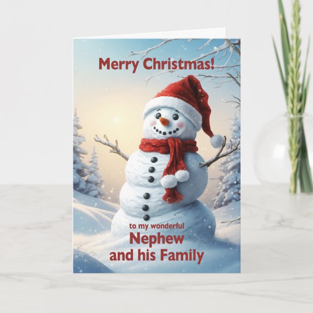 Nephew and his Family Christmas Snowman  Holiday Card (Front)