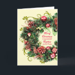 Nephew and his Family Christmas Wreath Holiday Card<br><div class="desc">An elegant Christmas card showing a christmas wreath with ornaments,  presents,  and pine cones. A beautiful way to send Christmas good wishes to your nephew and his family.</div>