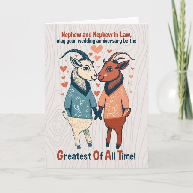 Nephew and Husband Goats Gay Wedding Anniversary Card (Front)