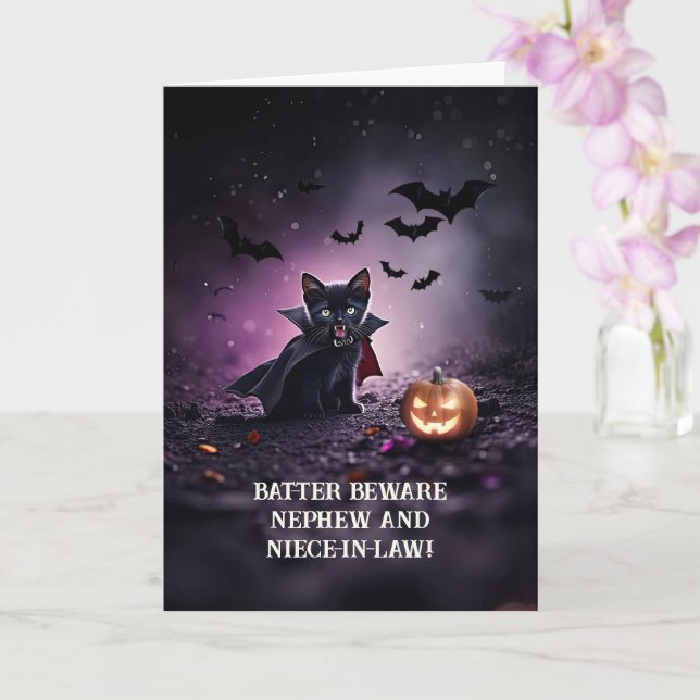 Nephew and Wife Niece in Law Cute Halloween Funny Card (Orchid)
