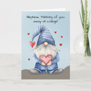 Nephew Away at College Valentine Funny Gnome Card