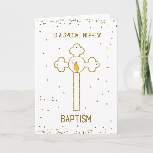 Nephew Baptism Gold Cross Card (Front)