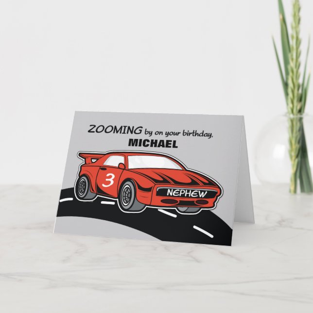 Nephew Birthday Age 3 Red Sports Car Card (Front)