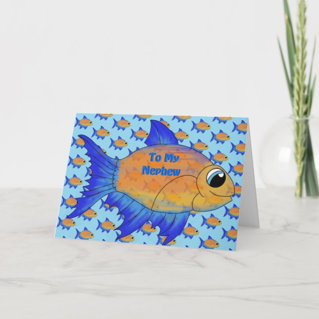Nephew Birthday Card - Cute Fish (Front)