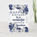 Nephew Birthday Navy Balloon Card<br><div class="desc">A gorgeous navy and silver balloon happy birthday card. This fabulous design is the perfect way to wish your nephew a happy birthday. Personalise with our own custom name and message. Blue coloured typography.</div>