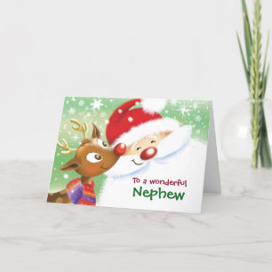 Nephew, Christmas, Cute Reindeer & Santa Card