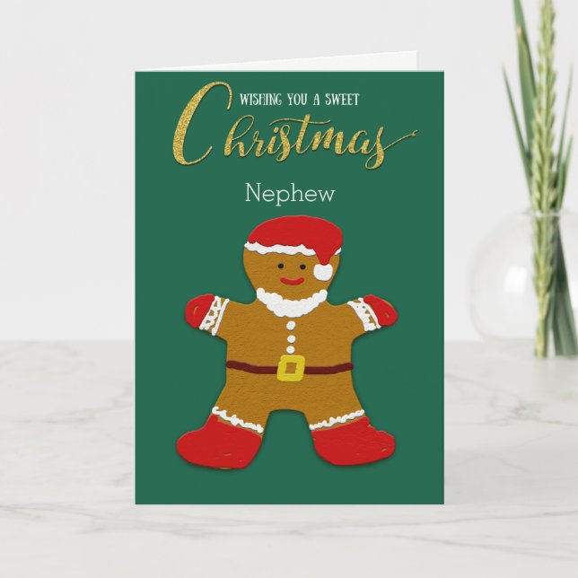 Nephew Christmas Gingerbread Man Santa Holiday Card (Front)