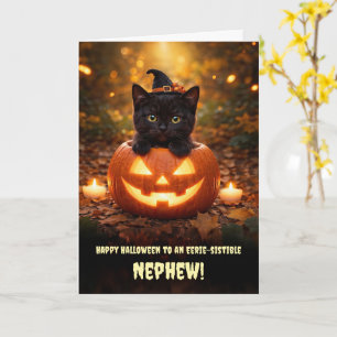 Nephew Cute Happy Halloween Cute Black Kitten Cat Card