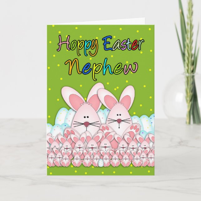 Nephew Easter Card With Easter Bunnies And Eggs (Front)