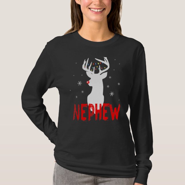 Nephew Family Matching Pajama  Christmas Nose Deer T-Shirt (Front)