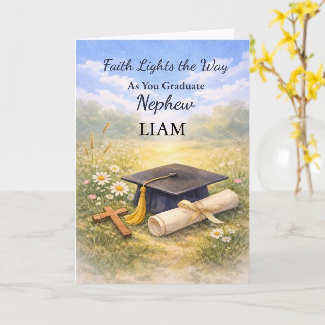 Nephew Graduation Christian Personalized Faith Card (Yellow Flower)