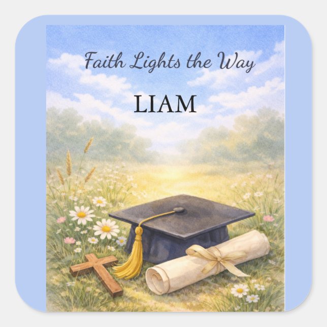 Nephew Graduation Personalised Christian Gift Square Sticker (Front)