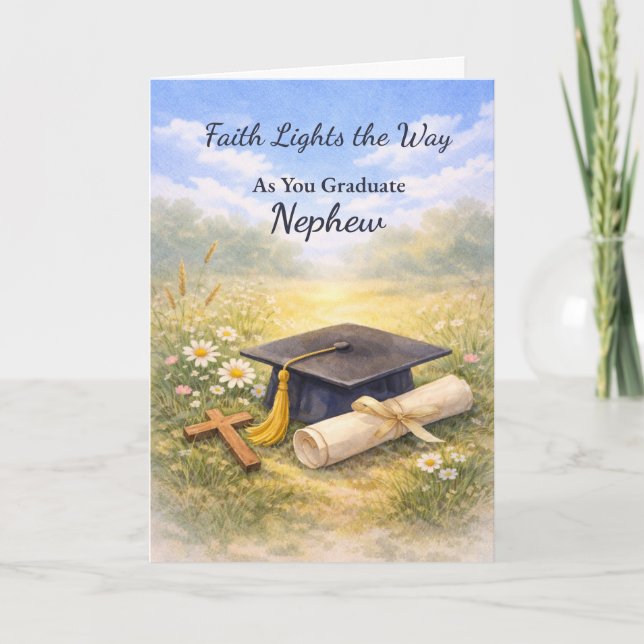 Nephew Graduation ReligiousCap and Cross Card (Front)