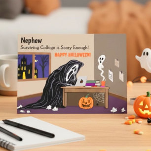 Nephew Grim Reaper Away at College Halloween Card